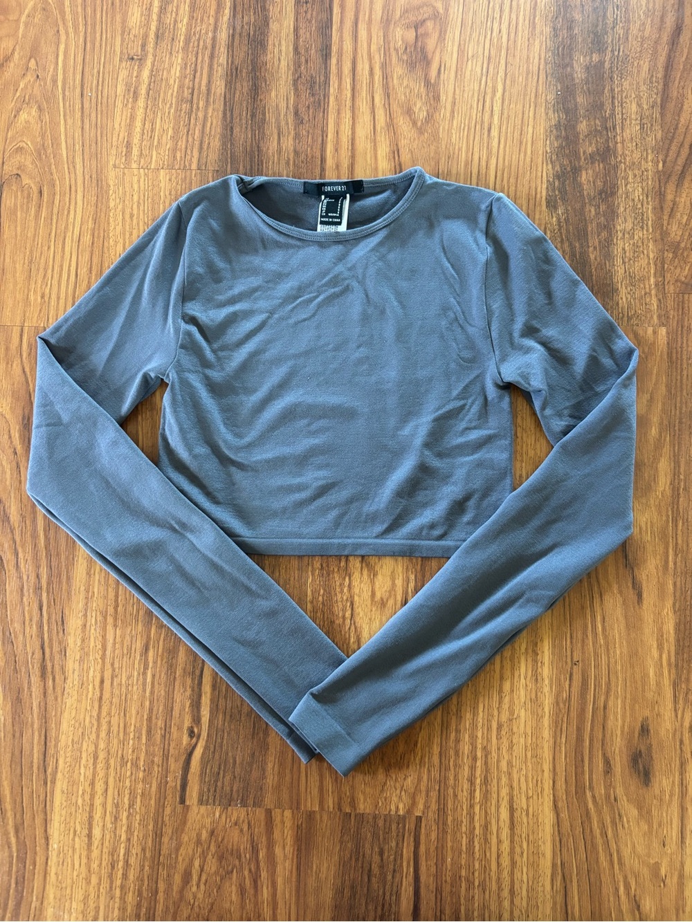 Forever 21 Slate Blue Long-Sleeve Cropped Top